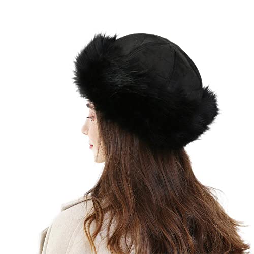 LSLANSOON Damen Winter Kunstpelz Mütze Warme Flauschige Beanie Mütze Mongolischer Stil Mode Hut, schwarz, 7/8/2021 Cover