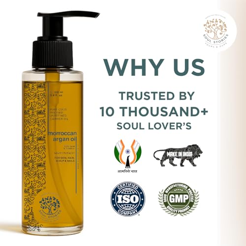 Image of Soul Stories Moroccan Argan Oil 100ml | 100% Pure Cold Extracted Oil for Hair, Face & Skin | Helps Repair Dry, Frizzy Hair, Improve Softness & Shine | Nourishing Care Oil