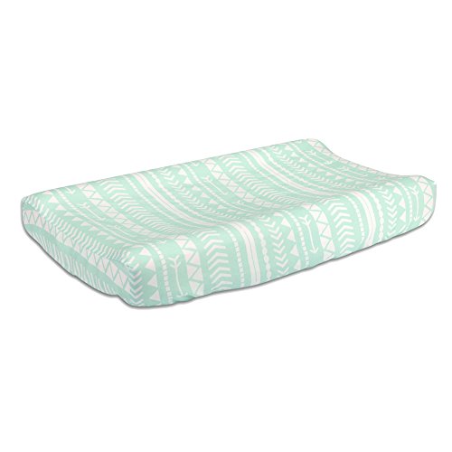 Mint Green Tribal Print 100% Cotton Changing Pad Cover by The Peanut Shell
