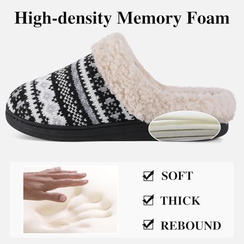 Image of Evshine Warm Knit House Slippers for Women Comfy Wool-Like Lined Chenille Slippers with Memory Foam and Indoor Outdoor Soles