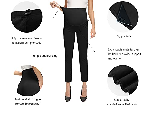 Poshglam Women's Maternity Pants For Work Casual Stretch Comfy Straight Ankle Pants (Black, Medium) #TOP1