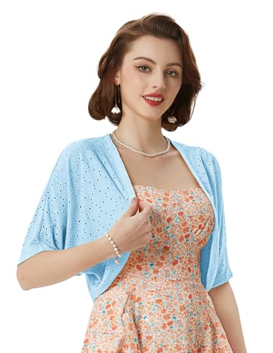 Image of Belle Poque Women's Open Front Bolero Shrug Batwing Short Sleeve Cropped Cardigan Lightweight