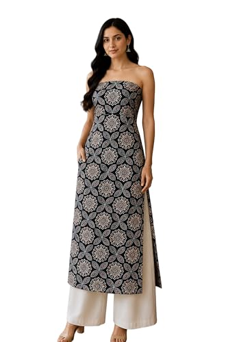 Image of Ethnics of Kutch Womens's Ajrakh Modal Silk Natural Dye Hand Block Print Unstitched Kurta Fabric
