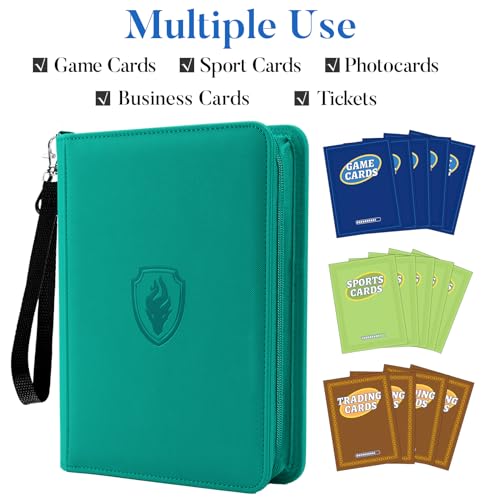 Image of Fabmaker Premium 4 Pocket Zip Card Binder, Trading Card Binder for 320 Cards, Portable PU Card Collection Binder, Collector Card Album Folder for Game & Sports Cards (Turquoise)