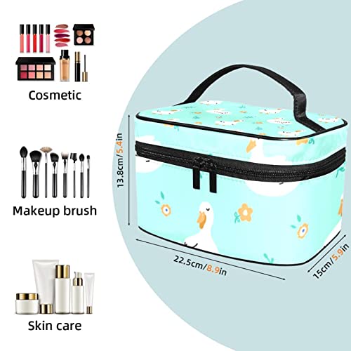 Pochette de maquillage grand format canards et fleurs avec double zip robuste