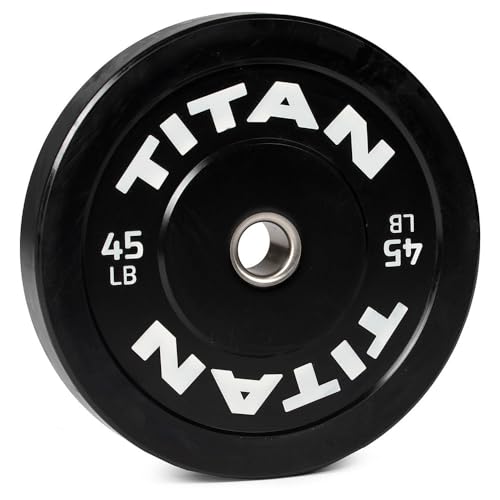 Titan Fitness Economy Series Black Olympic Bumper Plates Durable Rubber Exterior with Steel Core Weightlifting and Strength Training Weight Plate (45 LB Single)