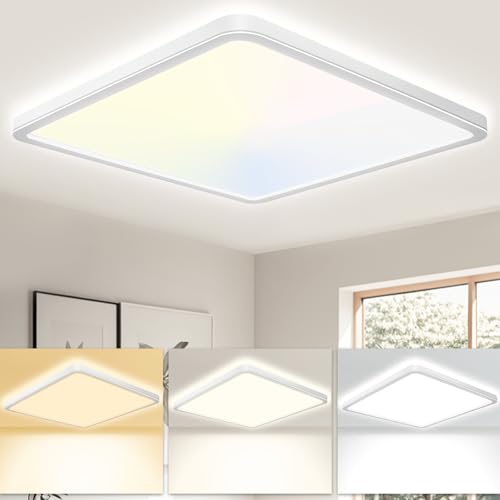 Seruno X Lampe de salle de bain 29 cm 24 W 3200 lm 6000 K/4000 K/3000 K IP54 étanche ultra mince plafonnier carré pour cuisine, chambre à coucher, toilettes, porche, couloir, salon, bureau