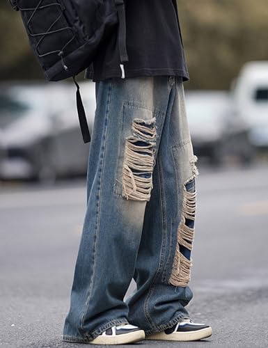 Y2k Baggy Jeans for Men Grunge Ripped Jeans Aesthetic Distressed Jeans Loose Fit Gothic Denim Pants Streetwear3