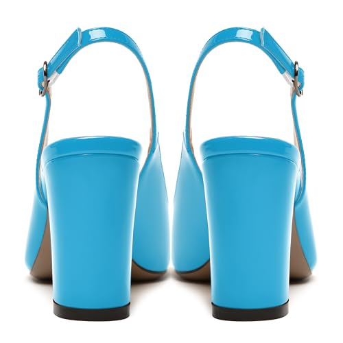JUSTDANNI Womens Slingback Casual Patent Buckle Peep Toe Comfortbale Party Block High Heel Pumps Shoes 3.3 Inch4