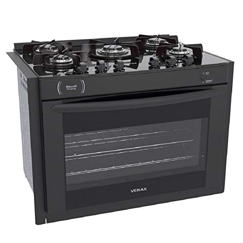 FOGAO A GAS DE EMBUTIR GAUDI PRISMA VITREO 5Q PRETO GAS GLP