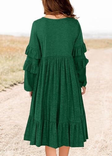 MITILLY Girls Boho Long Sleeve Dress Crewneck Ruffle Swing Casual Loose Flowy Tiered Midi Fall Winter Dress with Pockets3