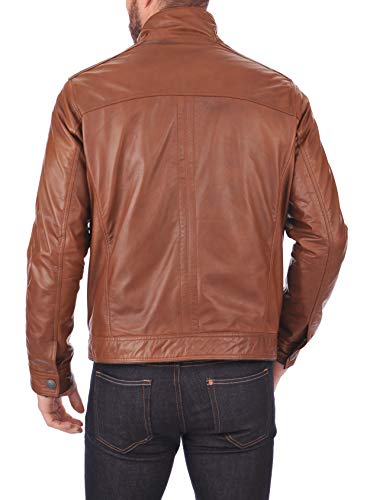 Image of 100% Leather Jacket for Men - Round Collar Slim Fit - Moto, Bomber, Biker Winter Casual Wear