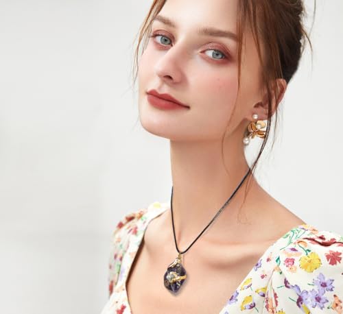 Natural Crystal Pendant Necklace–Amethyst, Rose Quartz or Green Quartz Stone on Adjustable Vegan Leather Cord, Raw Gemstone Jewelry Gift Box for Women & Men4