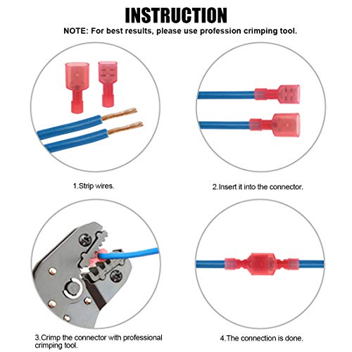 Glarks 100Pcs 22-16 Gauge Fully Insulated Female Male Spade Nylon Quick Disconnect Electrical Insulated Crimp Terminals Connectors Assortment Kit #TOP3