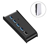 【SuperSpeed Datenhub】 Dieser USB-Hub unterstützt Hochgeschwindigkeitsdatenübertragungen, sodass Sie große Dateien in Sekundenschnelle übertragen können. Er ist auch mit USB 2.0 kompatibel, um die beste Leistung zu gewährleisten. Ein 3.1-Typ-C-Eingangs- und Ausgangsanschluss unterstützt ebenfalls Hochgeschwindigkeitsübertragungen und die Möglichkeit bieten, mehr Geräte an die PS5-Konsole anzuschließen.