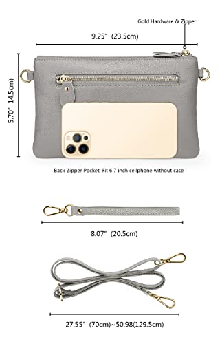 Image of YALUXE Women's Genuine Leather Wristlet Purse Clutch Handbag with Phone Pocket Card Holder and Crossbody Strap