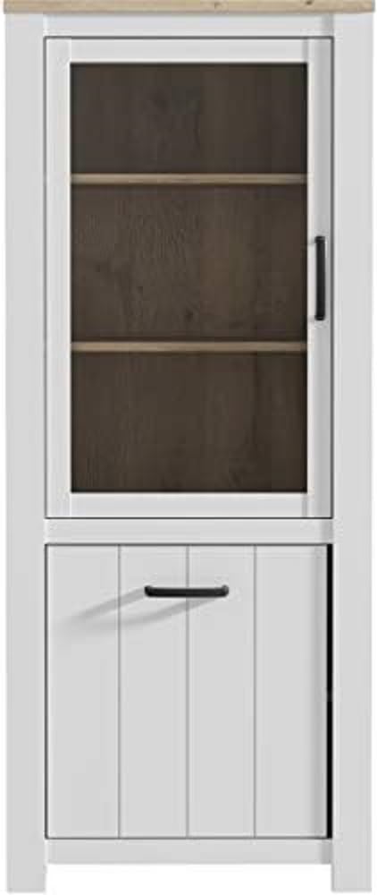 FORTE Elara Vitrine mit 1 Tür, 1 Glastür, Holzwerkstoff, Weiß Matt / Bianco Eiche, 77 x 185,3 x 42,2 cm