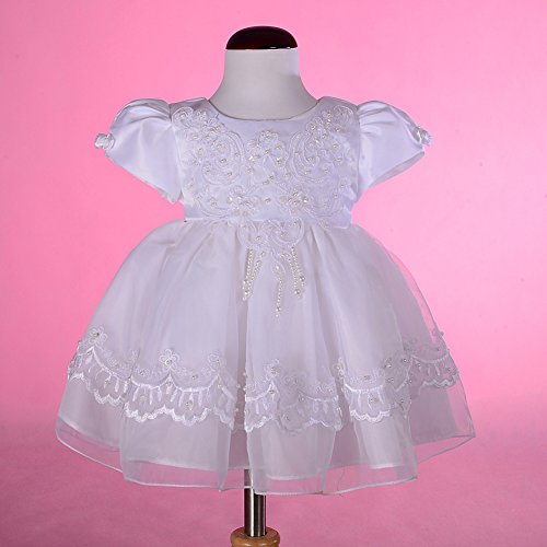 Dressy Daisy Baby Girls' Beaded Scalloped Embroideries Baptism Christening Gown Dress With Cape And Bonnet Infant Size 9-12 Months White #TOP2