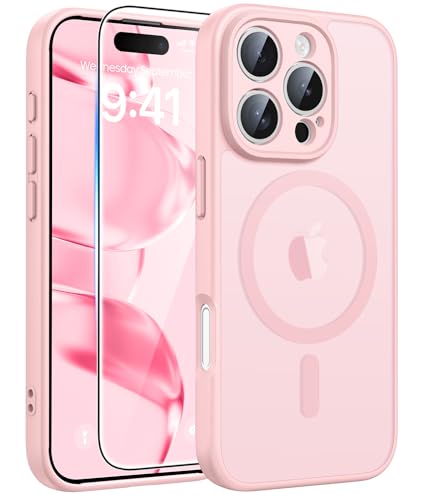 Image of FNTCASE for iPhone 16 Pro Case: [Compatible with Magsafe] Translucent Matte Cases with [Full Camera Protection] [Screen Protector] Military Grade Shockproof Protective Phone Cover - Light Pink