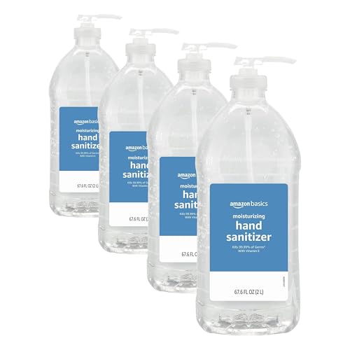 Image of Amazon Basics Hand Sanitizer, Original Scent, Contains 62% Ethyl Alcohol, Unscented, 67.60 Fl Oz (Pack of 4) (Previously Solimo)