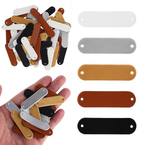 60Pcs PU Blank Leather Label Faux Leather Blank Tags with Holes Handmade Leathers Labels Leathers Tags for Crafts Knitting Sewing Hats Purses Clothing