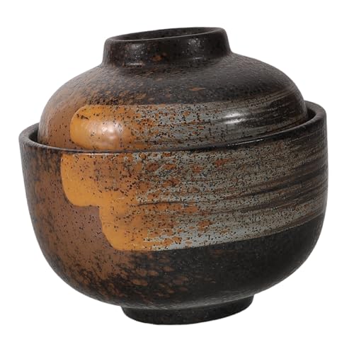 Cabilock Japanese Ceramic Soup Bowl with Lid Microwavable Ramen Bowl Cereal Bowls Decorative Instant Noodles Dish for Steaming Baking Serving