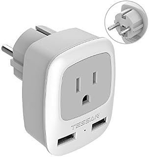 Schuko Germany France Travel Power Adapter, TESSAN European Plug with 2 USB, Outlet