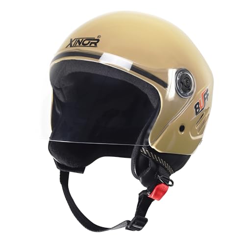 Image of Buff Open Face Helmet Medium | ISI Certified Bike Helmet for Men & Women | Lightweight ABS Shell with Clear Visor & Adjustable Strap for Scooter & Motorcycle (Matte Black)