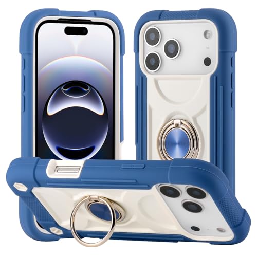 Coque iPhone 17 Pro bleu rigide antichoc anneau silicone