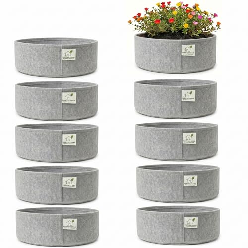 Image of 400 GSM Geo Fabric Round Grow Bags 18x6 Inch, Grey Planting Bags for Terrace and Kitchen Gardening Pack of 10