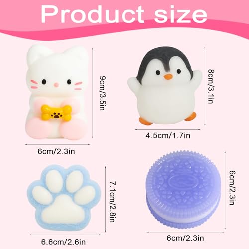 SSKHE Set de 4 Taba Squishy – Biscuits Sandwich Violet + Patte de Chat Bleue + Pingouin Noir et Blanc + Chaton Blanc | Jouets Anti-Stress compressibles pour soulager Le Stress – vue 2