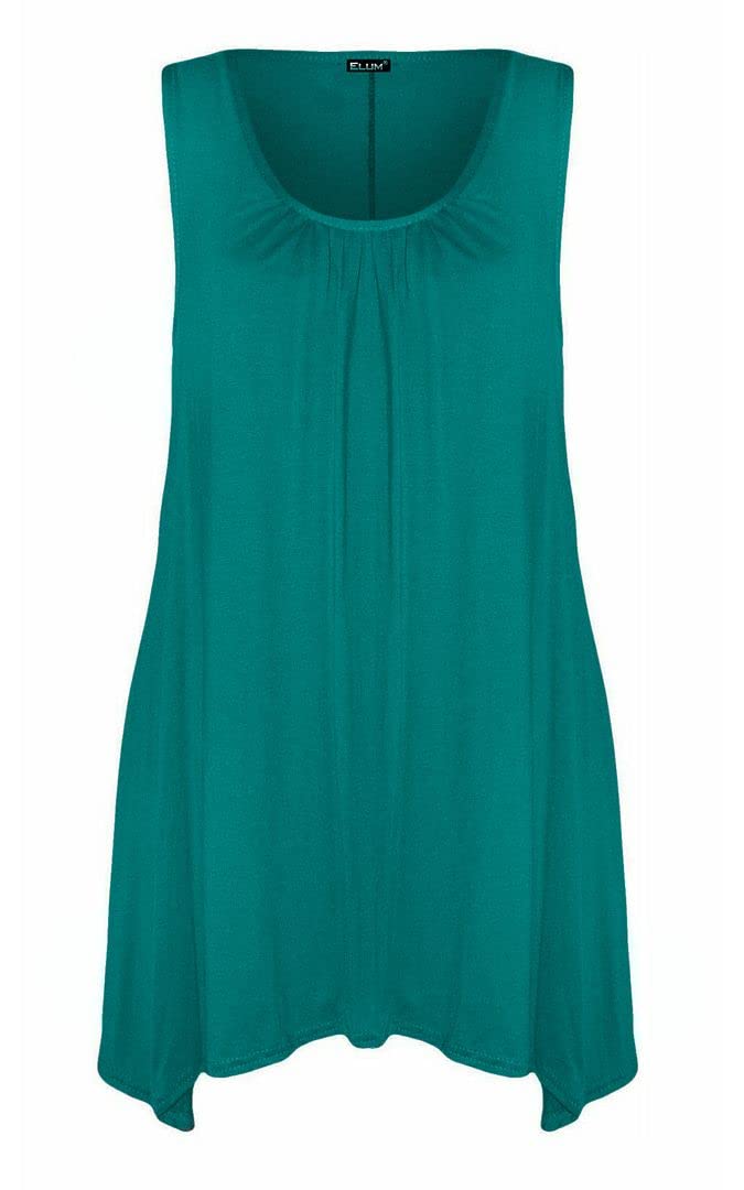KATSSI Women’s Ladies Hanky Hem Swing Top Plain Round Scoop Neck T Shirt Top Teal