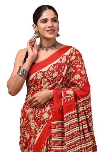 Image of Crafts Moda Cotton Saree for Women with Unstitched Blouse Piece, Lightweight mulmul sari