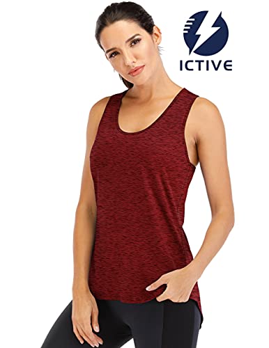 ICTIVE Yoga Tops for Women Loose Fit Workout Backless Sleeveless Keyhole Open Back Racerback Summer Shirts Burgundy S