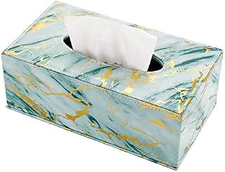 BSTKEY PU Leather Rectangular Tissue Paper Holder Box, Green Marble