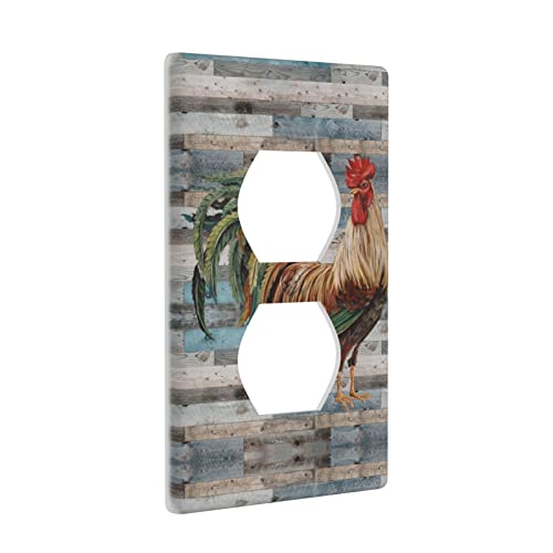 Rustic Farmhouse Rooster Outlet Covers Duplex Wall Plate 1-Gang Decorative Electrical Receptacle Outlet Plate Covers Wood Board Chickens Faceplate For Farm House Kitchen Bedroom Decor 4.5" X 2.76" #TOP1