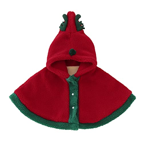 Toddler Boys Girls Winter Cape Coat with Velvet Kids Warm Red Green Christmas Fawn Deer Hooded Winter Coat - Main Image