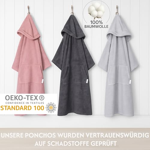CalmyBEACH Frottee Badeponcho Damen Herren - Strandponcho 100% Baumwolle Surf Poncho Erwachsene Handtuch Kapuze Bade Surfponcho Bademantel (Altrose, S/M)