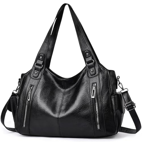 Mabecol Sac À Main Femme PU Élégant Grande Capacité Sac Cabas Rigide Vintage Sac Bandoulière Ajustable Sac Épaule Mode Travail Voyage Quotidien, Noir