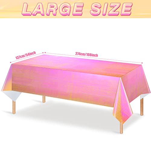 3 Pcs Iridescent Plastic Tablecloths Shiny Disposable Laser Rainbow Rectangle Table Covers Holographic Foil Metallic Tablecloth Iridescent Party Decorations Birthday Bridal Wedding Christmas 54"X108" #TOP1