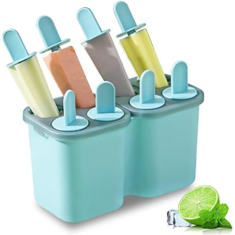 HOMQUEN Popsicles Molds, 8 Piece Ice Pop Mold, Reusable Easy Release Ice Cream Mold for kids, Many Shapes Homemade Popsicle Molds, DIY Popsicle Maker, BPA Free (8 Cavities-Blue) Cover
