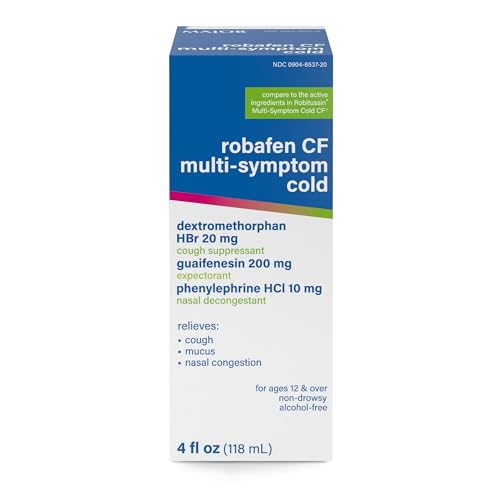 MAJOR Robafen CF Multi-Symptom Peak Cold Cough Syrup for Congestion and Mucus Relief Alcohol-Free Non-Drowsy - 4 fl oz (1 Pack)