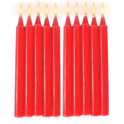 Velas de Candelabro Sin - Paquete de 10 Ceras de Natural, 1.2x16cm Rojas/Blancas para el Hogar | Velas de Quema Corta para Emergencias, Cortes de Energía, Bodas, Bendiciones, Ceremonias y I