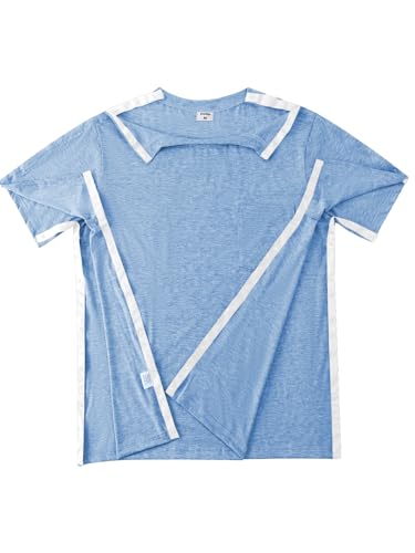 Image of Post Shoulder Surgery Shirts for Men Tear Away Recovery Short Sleeve Full Open Side Snap Chemo Adaptive Shirt