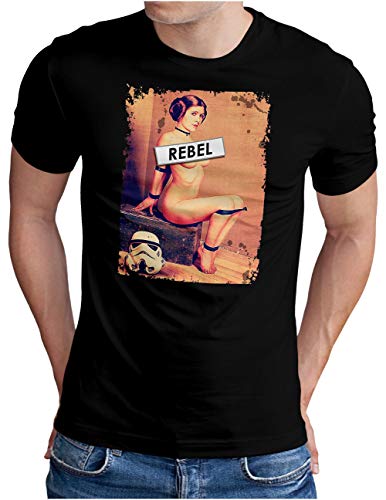 OM3® T-shirt Rebel -Leia - Pour homme - Princess Stormtruppen Film Fan SciFi Pinup - S - 4XL - Noir - Large
