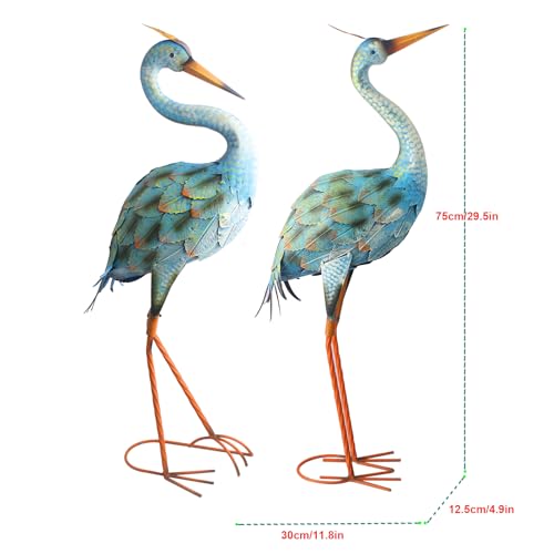 QNGCOLRCY 2pcs Crane Garden Statues, Metal Crane Outdoor, Blue Heron Sculpture Metal Yard Art, Large Garden Heron Lawn Ornaments for Backyard Pond Patio Porch Outside Decorations - Image 3