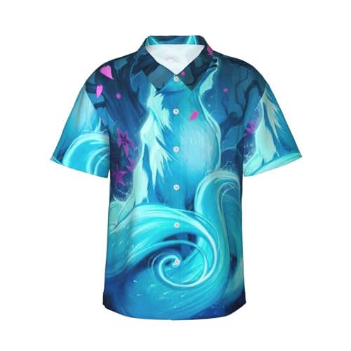 Chemise hawaïenne à imprimé renard bleu magique unique pour vêtement de plage