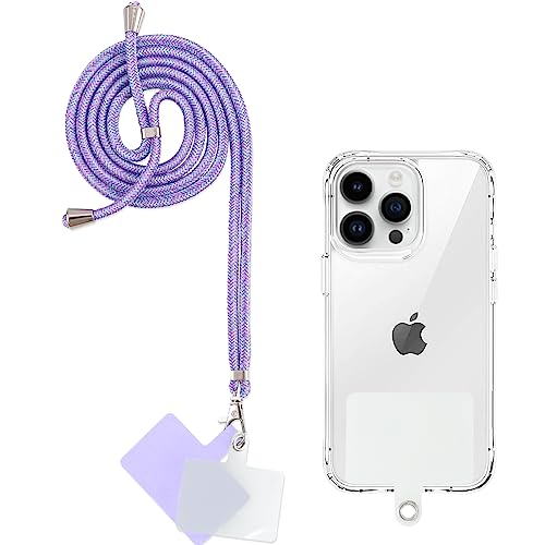 Yoedge Cordón Cuerda Universal Correa Colgante para Movil con 2 Phone Lanyard Parcheas, Correas Ajustable Cuello Cadena de Nylon con Todos los teléfonos Inteligentes con Llaver, Arcoiris Morado