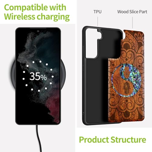 Coque Samsung S22 en bois sculpté et nacre véritable luxe unique - 5