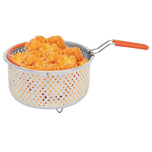 Cesta Profunda de Freidora de Acero Inoxidable, Cesta Redonda de Malla de 7.87 x 7.48 Pulgadas, Accesorio Multifuncional Removible para Escurrir y Servir, con Manijas Plegables miniatura 4